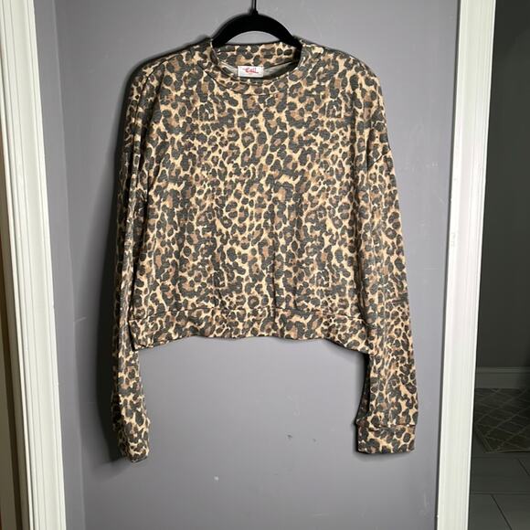 Cali Brown and Black Leopard Print Cropped Top With Mock Turtleneck Size XL - Picture 8 of 8